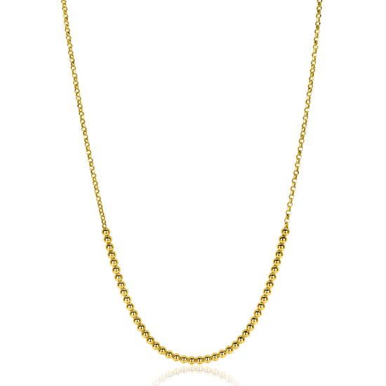 ZINZI gold plated zilveren jasseron ketting met bolletjes schakels (2,5mm breed) in het midden 40-45cm ZIC2640G