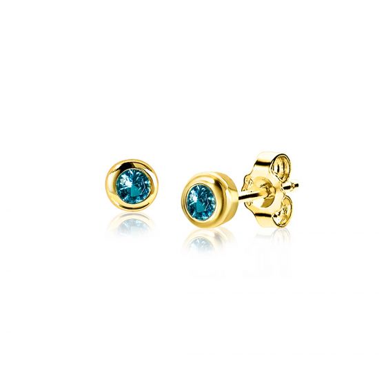 MAART oorknoppen 4mm gold plated met geboortesteen blauw aquamarijn zirconia
