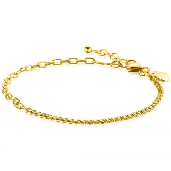 ZINZI gold plated zilveren multi-schakelarmband met gourmet en paperclip schakels 2,7mm breed ZIA2468G