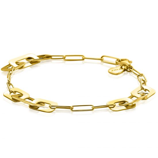 ZINZI gold plated zilveren trendy schakelarmband met rechthoekige schakels in diverse breedtes 17-20cm ZIA-BF72G