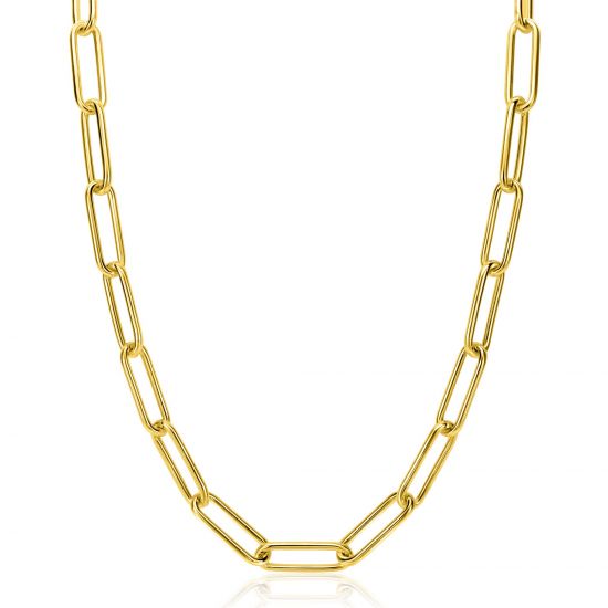 ZINZI gold plated zilveren schakelketting 45cm met schakels van 7mm lang ZIC2533G