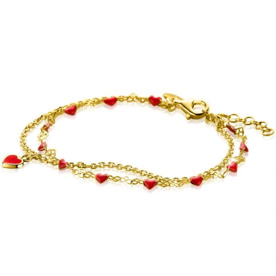 ZINZI gold plated zilveren multi-look armband met hartjes in rood emaille 17-20cm ZIA-BF101