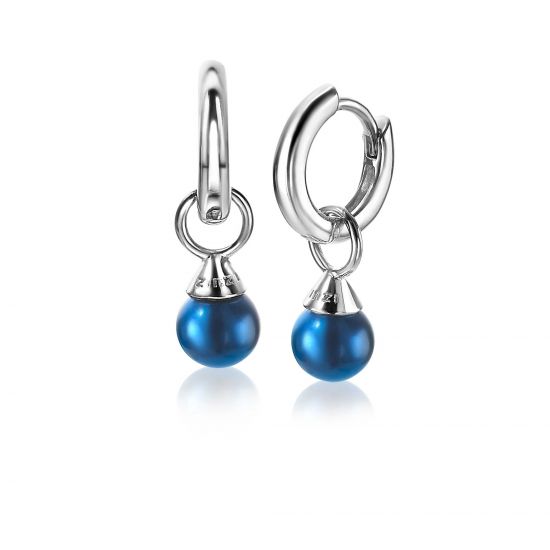 ZINZI zilveren oorbedels parels blauw 6mm ZICH1749B (zonder oorringen)