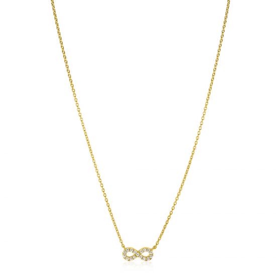 ZINZI gold plated zilveren ketting met Infinity teken, vol bezet met witte zirconia's 42-45cm ZIC2597Y