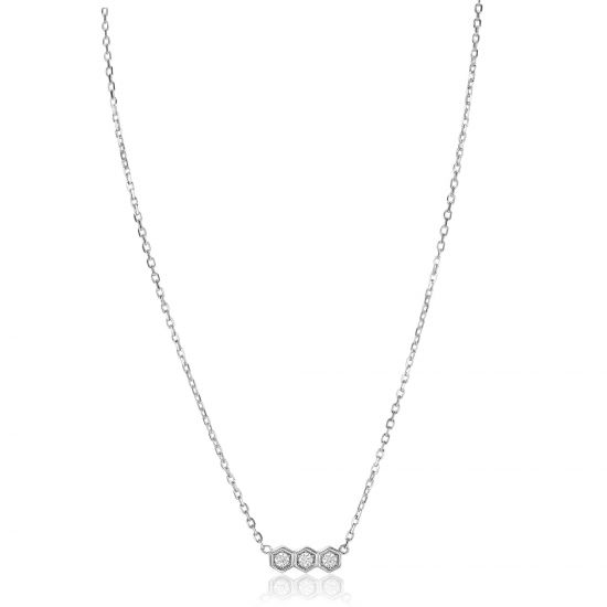 ZINZI zilveren ketting met drie zeshoek-zettingen bezet met witte zirconia's 42-45cm ZIC2543