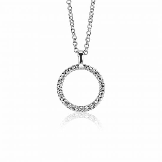 ZINZI zilveren ronde hanger 22mm gedraaid witte zirconia ZIH2128 (zonder collier)