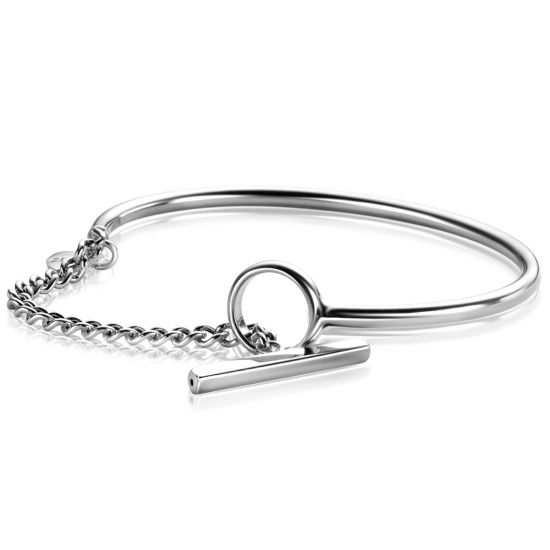 ZINZI zilveren gladde bangle armband 3mm breed met kapittel sluiting en gourmet kettinkje ? 65mm ZIA-BF73