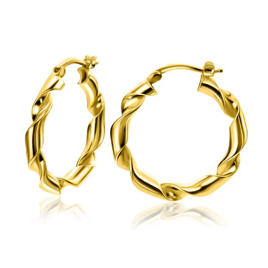 28mm ZINZI gold plated zilveren oorringen met trendy gedraaide buis 28x3mm ZIO2406G