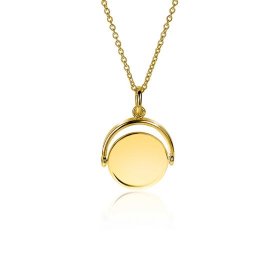 ZINZI zilveren hanger 14K geel verguld 27mm rond glimmend plaatje 18mm ZIH2217G (zonder collier)