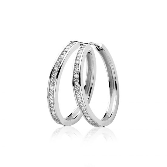 Zinzi zilveren oorringen 28 x 3mm witte zirconia's met luxe klapsluiting ZIO193Z
