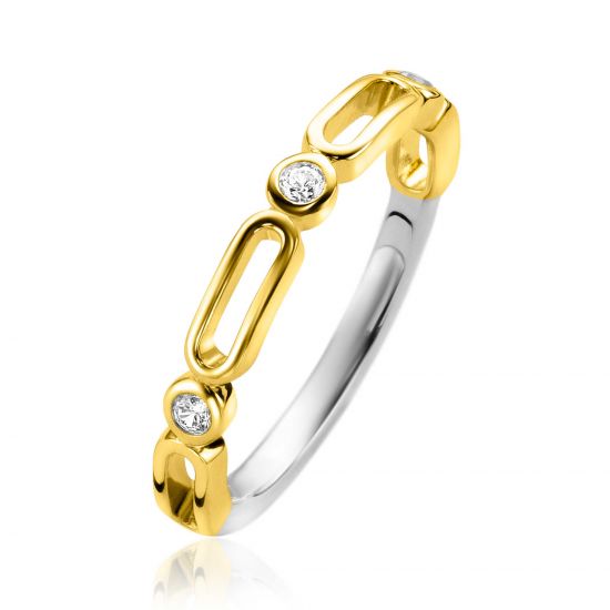 ZINZI gold plated zilveren aanschuifring 3mm breed met open ovale vormen en ronde witte zirconia's ZIR2269Y