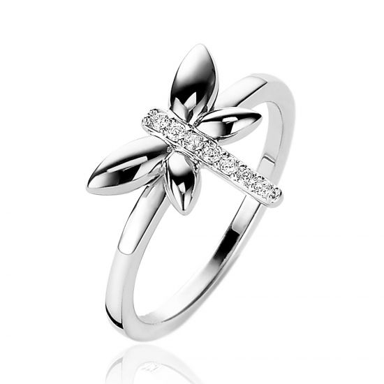 ZINZI zilveren ring libelle wit 12mm ZIR1887