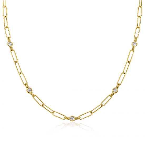 ZINZI zilveren ketting 14K geel verguld paperclip schakel rond witte zirconia 40-45 cm ZIC2079Y