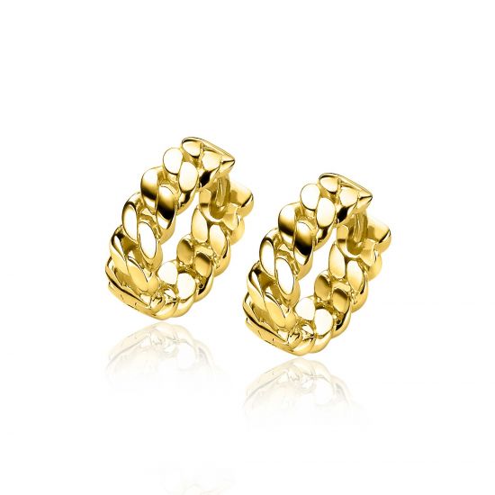 ZINZI zilveren oorringen 14K geel verguld 13x4mm gourmet schakel ZIO2225