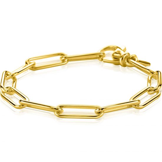 ZINZI gold plated zilveren paperclip schakelarmband met schakels van 7mm lang 18,5cm ZIA2533G