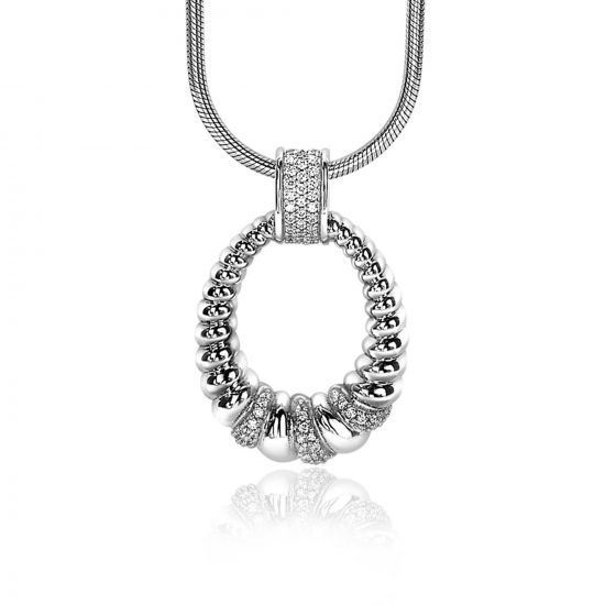 ZINZI zilveren hanger ovalen vorm 30mm witte zirconia's ZIH1966 (zonder collier)