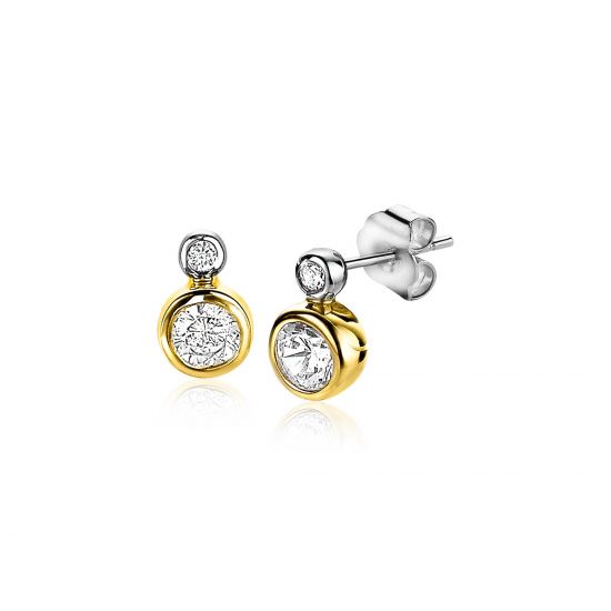 ZINZI zilveren oorknoppen 14K geelverguld rond 9mm wit ZIO2146