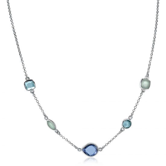 ZINZI zilveren collier afwisselend blauw 45cm ZIC1870