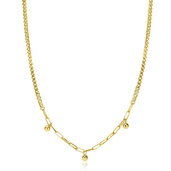 ZINZI gold plated zilveren schakelketting met gourmet en paperclip schakels en bolletjes 40-45cm ZIC2521G