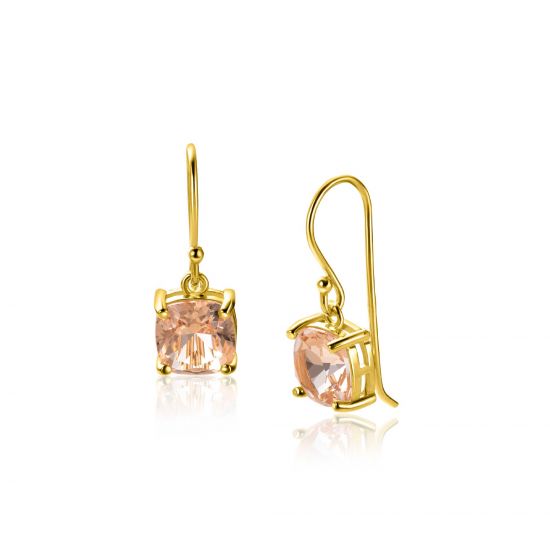 24mm ZINZI gold plated zilveren oorhangers met trendy vierkante kleursteen in licht roze ZIO2579
