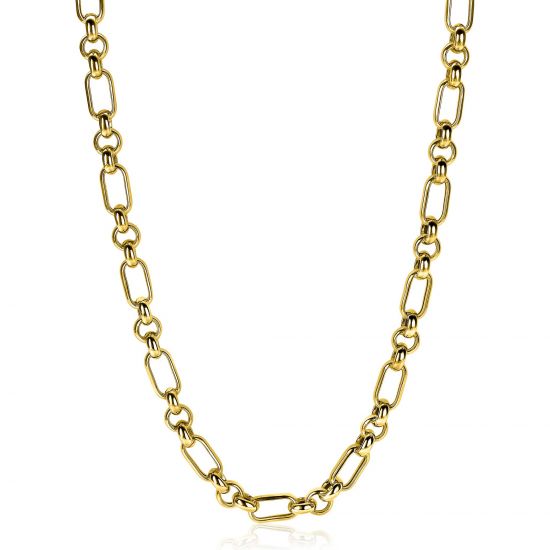 ZINZI zilveren schakelcollier 14K geel verguld ovaal en jasseron schakel 45cm ZIC2154G