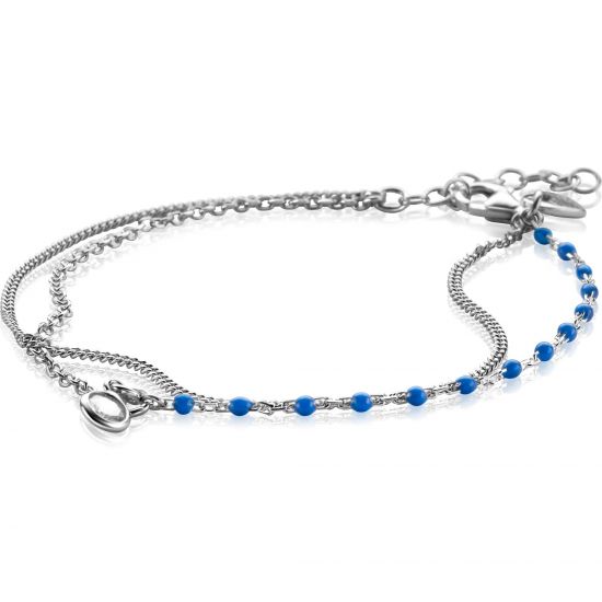 ZINZI zilveren multilook armband met gourmet en jasseron schakels, ronde zetting met witte zirconia en blauwe bolletjes 16,5-19,5cm ZIA2529