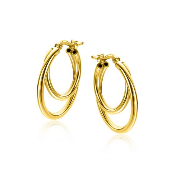 23mm ZINZI gold plated zilveren oorringen met een dubbele oorring in het midden. Een trendy multi-look uitstraling ZIO2483G