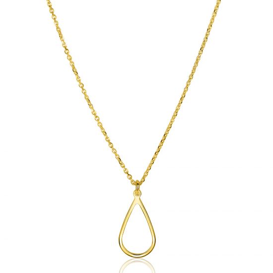 ZINZI gold plated zilveren jasseron ketting met open druppelvormige hanger (10mm) 42-45cm ZIC2635