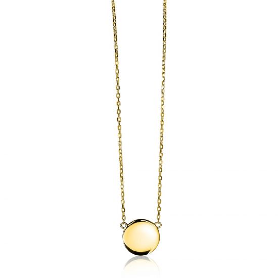 ZINZI gold plated zilveren ketting 43cm met rond plaatje 15mm om te graveren ZIC2345G