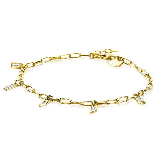 ZINZI gold plated zilveren paperclip armband met baguette zirconia's 17,5-19,5cm ZIA-BF53
