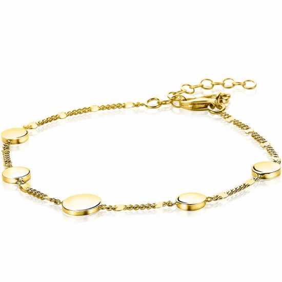 ZINZI zilveren armband 14K geel verguld ronde plaatjes met gourmet schakel 17-20cm ZIA2158G