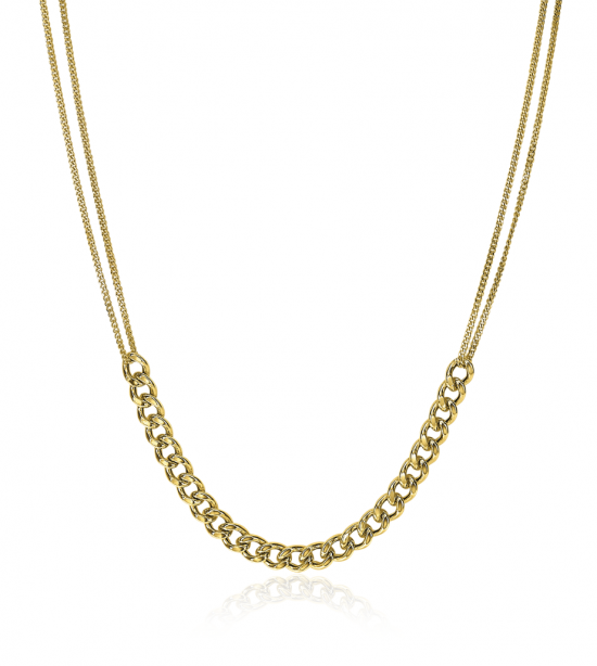 ZINZI zilveren multi-look ketting 14K geel verguld 45cm middenstuk brede gourmet schakels ZIC2185G