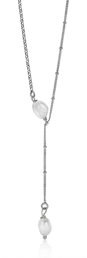 ZINZI zilveren Y-collier 45cm met bolletjes en witte parels ZIC2187