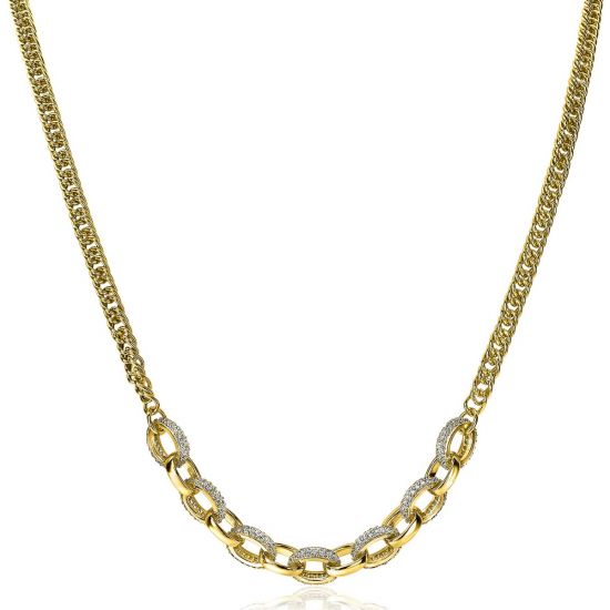 ZINZI zilveren gourmet collier 14K geel verguld grove ovale schakels witte zirconia 45cm ZIC2203Y