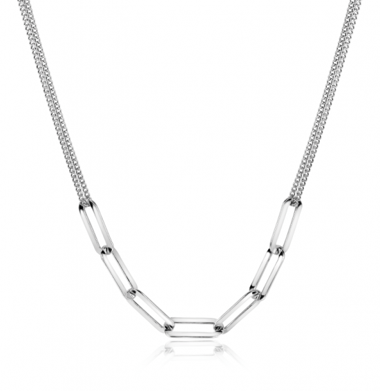 ZINZI zilveren collier dubbele ketting met paperclip schakels 40-45cm ZIC2262