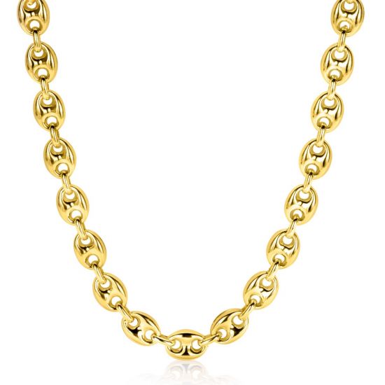 ZINZI gold plated zilveren koffieboon schakelketting 45cm 8mm breed ZIC2341G