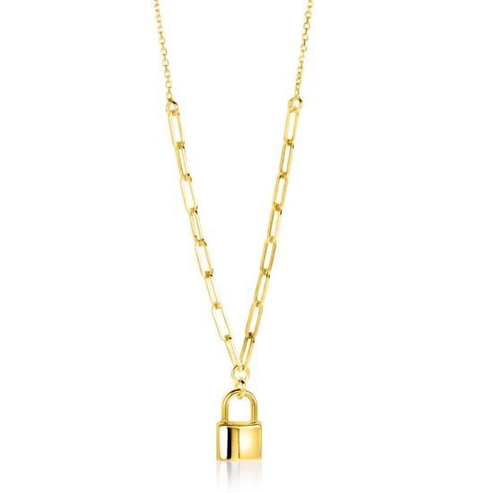 ZINZI gold plated zilveren paperclip schakelketting 45cm met trendy slotje als bedel 40-45cm ZIC2355G