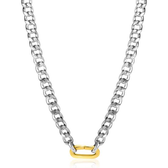 ZINZI zilveren brede gourmet ketting 42cm met ovale sluitring in 14K geel verguld ZIC2378