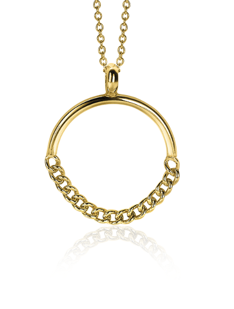 ZINZI zilveren hanger 14K geel verguld 24mm rond met gourmet schakels ZIH2201G (zonder collier)