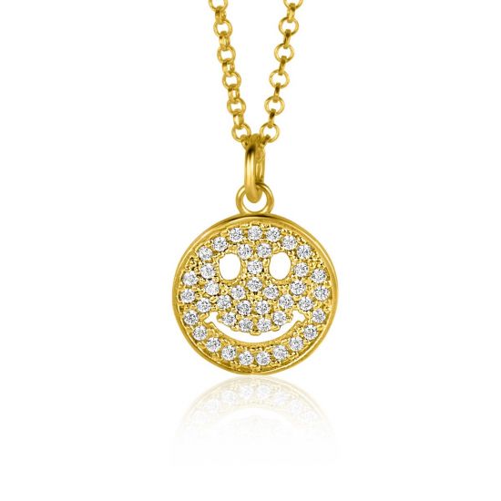 ZINZI gold plated zilveren hanger smiley rond 15mm met witte zirconia's ZIH2313Y (zonder collier)