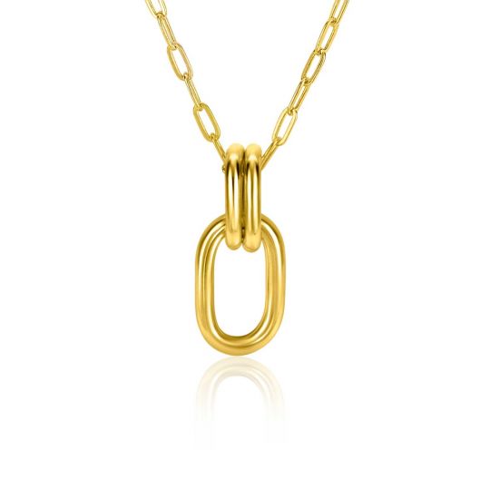 ZINZI gold plated zilveren ovale hanger 33mm met dubbele hangogen ZIH2350G (zonder collier)