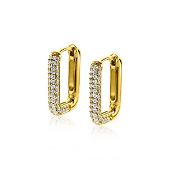 ZINZI gold plated zilveren luxe oorringen 18x3mm rechthoekig met witte zirconia's ZIO2222Y