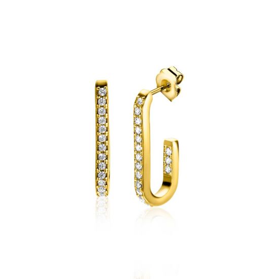 ZINZI gold plated zilveren oorstekers in ovale vorm (20mm) bezet met witte zirconia's ZIO2310Y