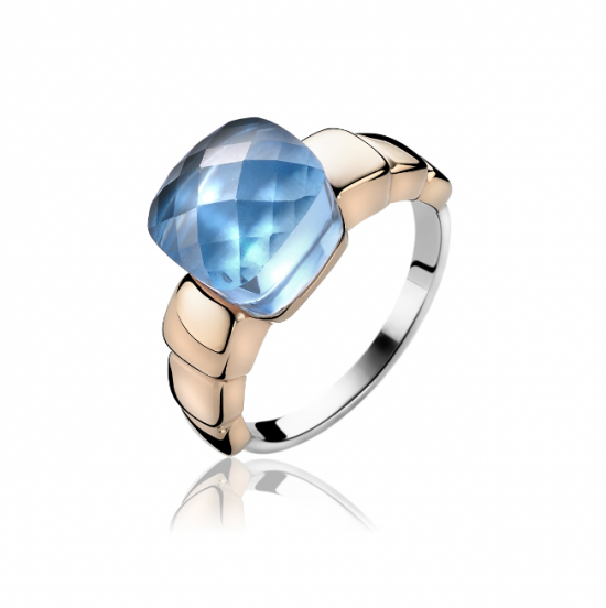 ZINZI zilveren ring rosé verguld blauw ZIR1111B