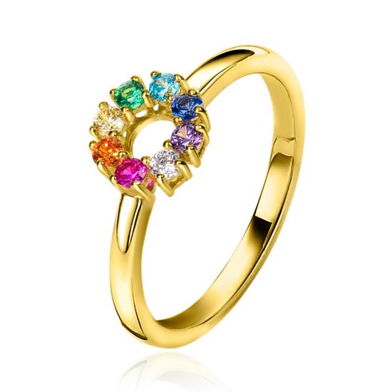 ZINZI zilveren ring 14K geel verguld 8,5mm bezet regenboog ZIR2172