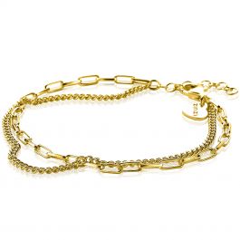 ZINZI Zilveren Multi Look Armband In 14K Geel Verguld Met Gourmet En Paperclip Schakels ZIA1988G