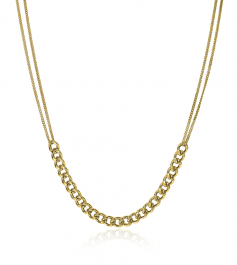 ZINZI Zilveren Multi Look Ketting 14K Geel Verguld 45cm Middenstuk Brede Gourmet Schakels ZIC2185G