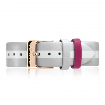 ZINZI Retro leren horlogeband grijs wit gestreept stalen roségoudkleurige sluiting 18mm RETBAND40