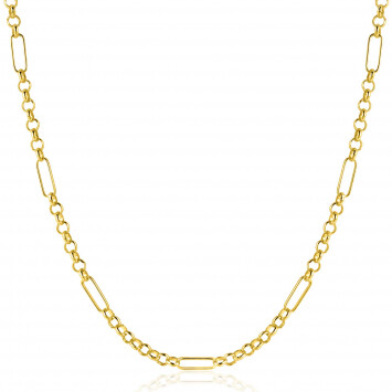 ZINZI Gold 14 karaat gouden massieve ketting met lange paperclip-schakels gecombineerd met jasseron schakels 41-43cm ZGC495
