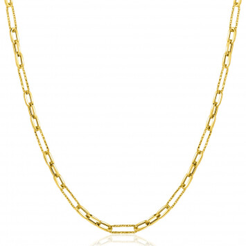 ZINZI Gold 14 karaat gouden collier met bewerkte paperclip-schakels en ovale schakels van 3,5mm breed 45cm ZGC494
